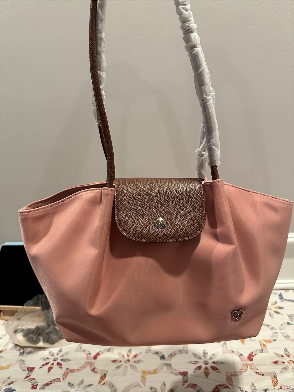 Pony Twentyeight Pink Tote VEYA Bag with Brown Trim - Women's Shoulder Bag